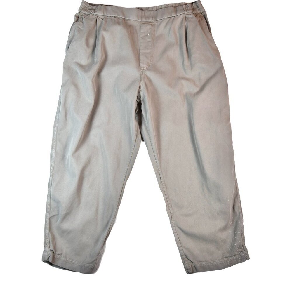 COS XL Relaxed Fit Tapered Pants Tan Cotton Lyocell Elastic Waist Minimal *Flaw*